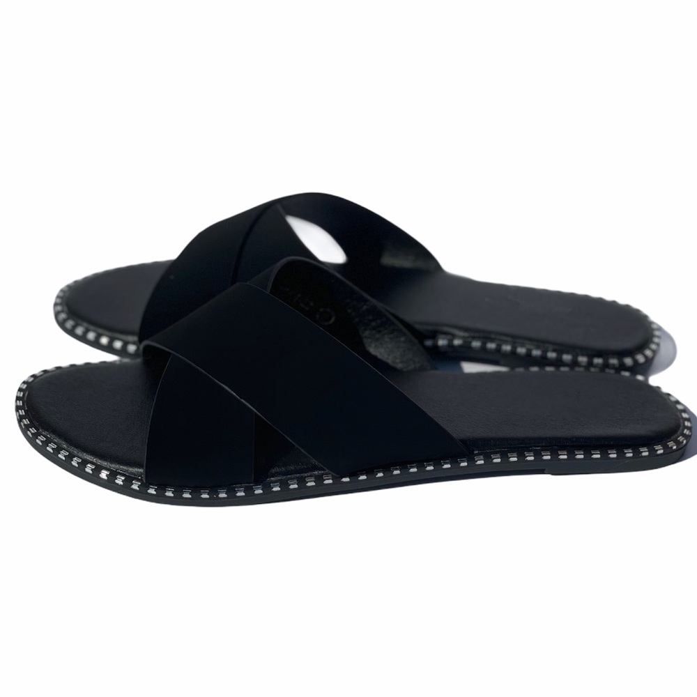 Black X Band Studded Slide Flat Sandals - Picture 5 of 9